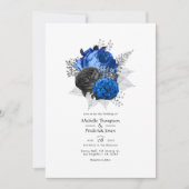 Royal Blue, Black and Silver Floral Wedding Kaart (Voorkant)