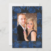 Royal Blue, Black and Silver Floral Wedding Photo Kaart (Achterkant)