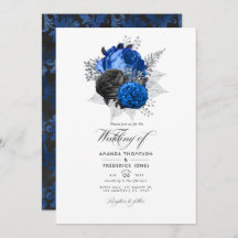Royal Blue, Black and Silver Floral Wedding Photo
