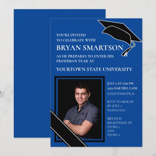 Royal Blue Black College Trunk Party foto Kaart (Voorkant / Achterkant)