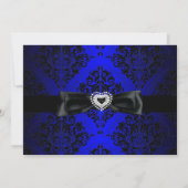 Royal Blue Black Damask Sparkle Sweet 16 Invite Kaart (Achterkant)
