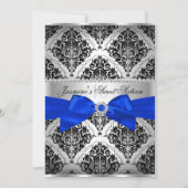 Royal Blue & Black Damask Sweet 16 Uitnodiging (Voorkant)