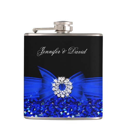 Royal Blue Black Diamond Wedding Verloving Heupfles (Voorkant)