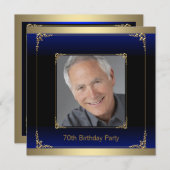 Royal Blue Black en Gold verjaardagsfeestje Kaart (Voorkant / Achterkant)