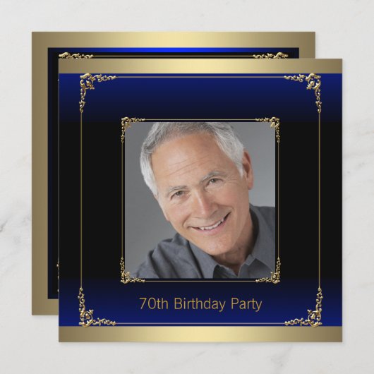 Royal Blue Black en Gold verjaardagsfeestje Kaart (Voorkant / Achterkant)