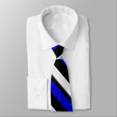 Royal Blue Black en Silver Diagonaal Striped Stropdas (Gebonden)