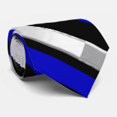 Royal Blue Black en Silver Diagonaal Striped Stropdas (Opgerold)