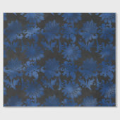 Royal Blue, Black en Silver Floral Cadeaupapier (Vlak)