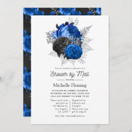 Royal Blue, Black en Silver Floral Shower per Mail Kaart