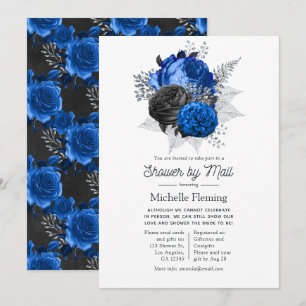 Royal Blue, Black en Silver Floral Shower per Mail Kaart