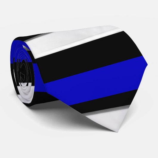 Royal Blue Black en Silver horizontaal gestreept Stropdas (Opgerold)