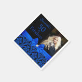 Royal Blue Black Floral Damask 50th Birthday Foto Servet (Hoek)