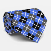 Royal Blue, Black, Grey and White Argyle Necktie Stropdas (Opgerold)