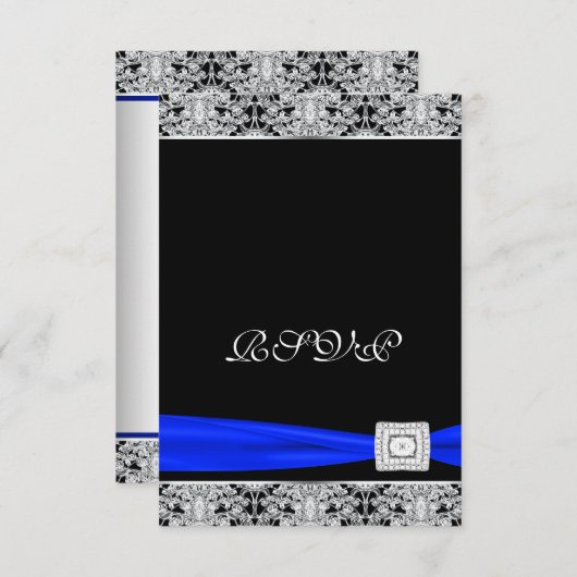 Royal Blue Black Lace RSVP (Voorkant / Achterkant)