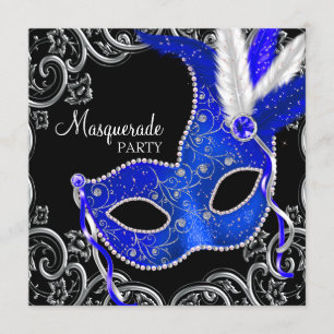 Royal Blue & Black Masquerade Party Kaart