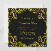 Royal Blue & Black Masquerade Party Kaart (Achterkant)