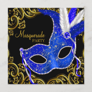 Royal Blue & Black Masquerade Party Kaart