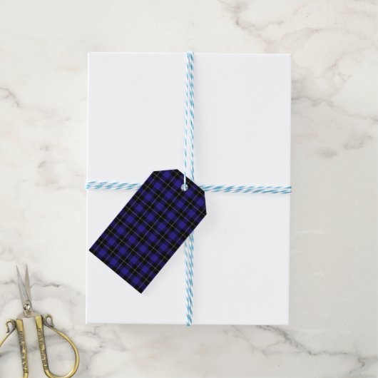 Royal Blue Black Plaid Cadeaulabel (Met Touw)