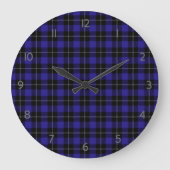 Royal Blue Black Plaid Grote Klok (Voorkant)