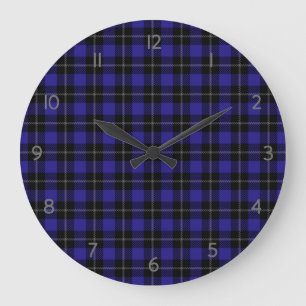 Royal Blue Black Plaid Grote Klok