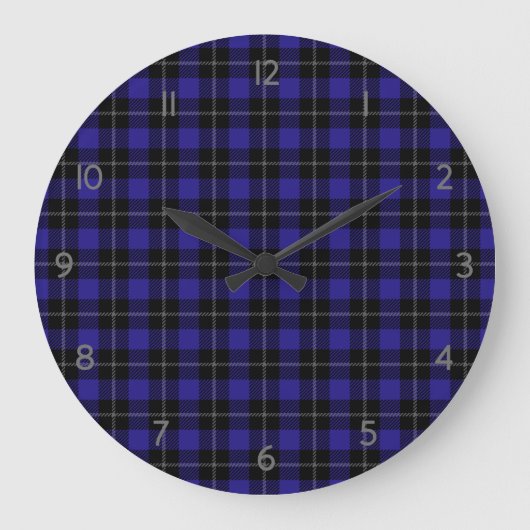 Royal Blue Black Plaid Grote Klok (Voorkant)