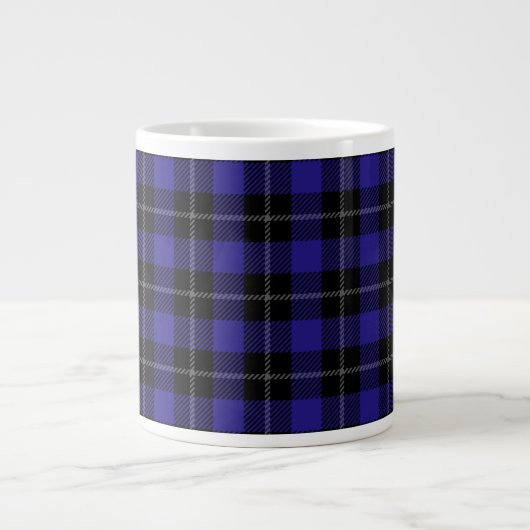 Royal Blue Black Plaid Grote Koffiekop (Voorkant)
