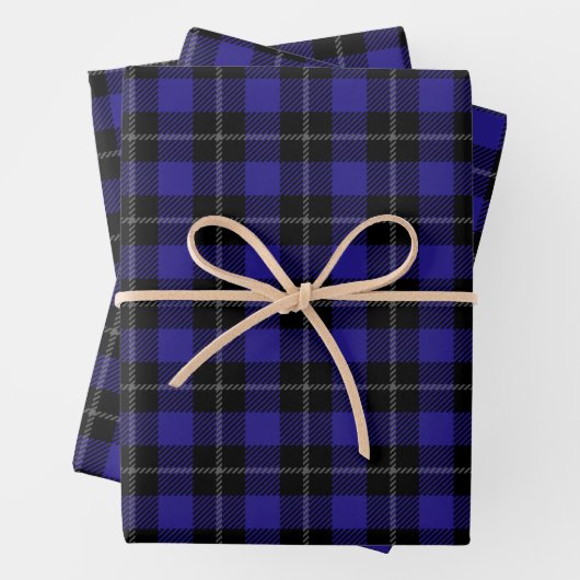 Royal Blue Black Plaid Inpakpapier Vel (In situ)