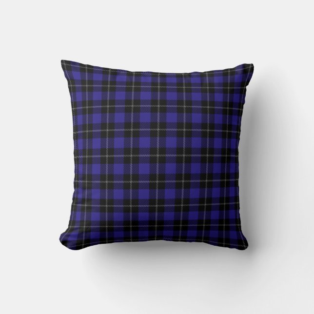 Royal Blue Black Plaid Kussen (Voorkant)