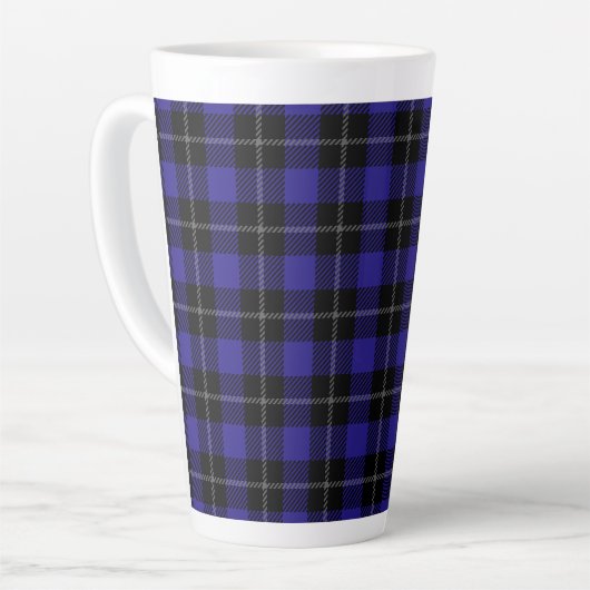 Royal Blue Black Plaid Latte Mok (Linkerhoek)