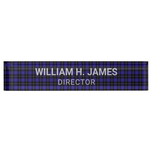 Royal Blue Black Plaid Naambordje (Voorkant)