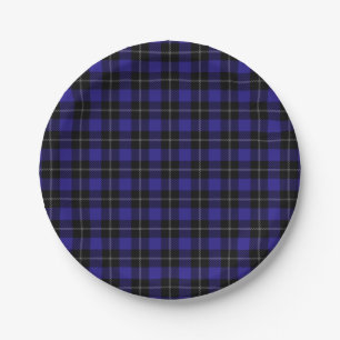 Royal Blue Black Plaid Papieren Bordje