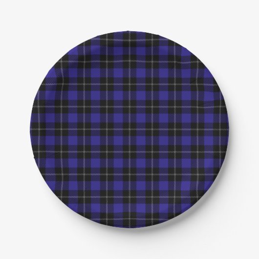 Royal Blue Black Plaid Papieren Bordje (Voorkant)