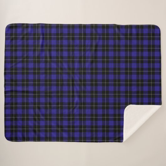 Royal Blue Black Plaid Sherpa Deken (Voorkant (horizontaal))