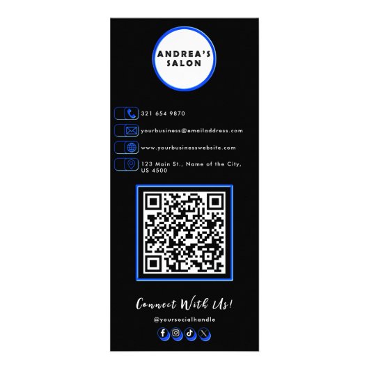 Royal Blue & Black Salon Diensten Menu Logo Toevoe (Achterkant)