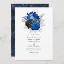 Royal Blue, Black & Silver Floral QR Code Weddensc