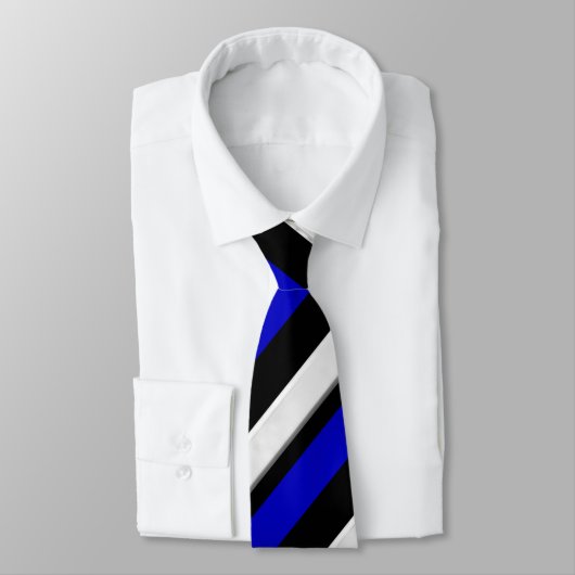 Royal Blue Black & Silver Regimental Stripe Stropdas (Gebonden)