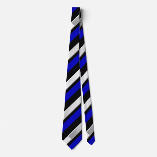 Royal Blue Black & Silver Regimental Stripe Stropdas (Voorkant)