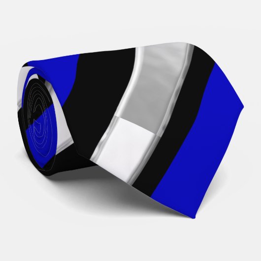 Royal Blue Black & Silver Regimental Stripe Stropdas (Opgerold)