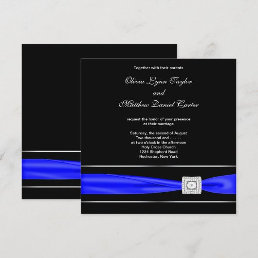 Royal Blue Black Wedding Kaart (Voorkant / Achterkant)