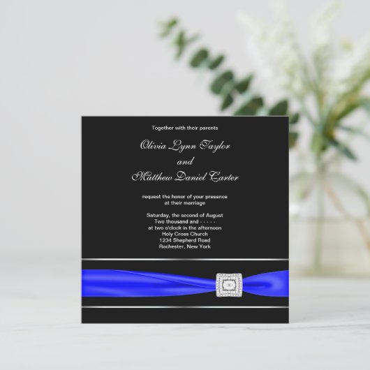 Royal Blue Black Wedding Kaart (Staand voorkant)