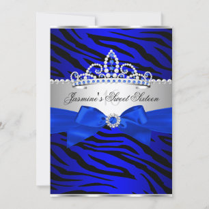 Royal Blue & Black Zebra Sweet 16 Birthday Party 2 Kaart