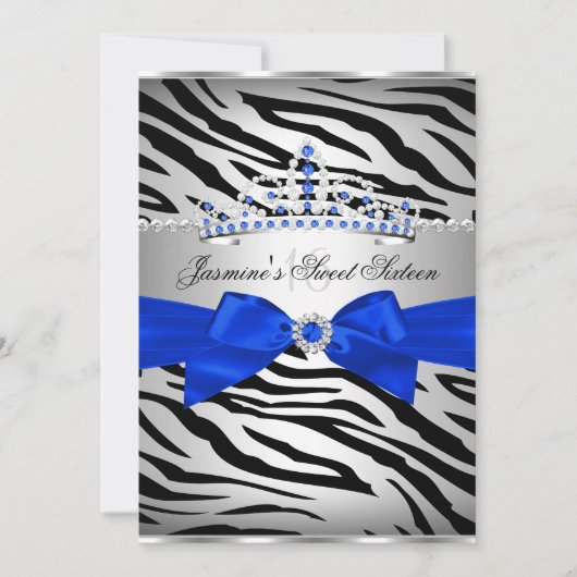 Royal Blue & Black Zebra Sweet 16 Birthday Party Kaart (Voorkant)