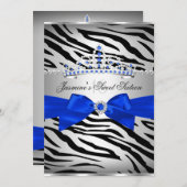Royal Blue & Black Zebra Sweet 16 Birthday Party Kaart (Voorkant / Achterkant)