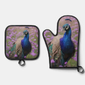 Royal Blue: blauwe pauw in lavendelveld, Ovenwant & Pannenlap Set (Voorkant)