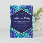 Royal Blue Blauwgroen Gold Foil Tropical Leaves Ve Kaart (Staand voorkant)