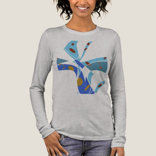 Royal Blue Blauwgroen met cirkels Abstracte bloemk Tri-Blend Shirt (Voorkant)