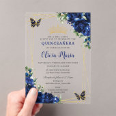Royal Blue Bloemen Bloemen Bloemen Quinceañera Vli Acryl Uitnodigingen (Insitu (Draagbaar))