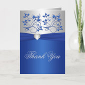 Royal Blue Bloemen en Zilveren Hart Dank u kaart (Voorkant)