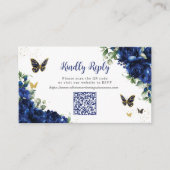 Royal Blue Bloemen Goud Quinceañera 16 QR Code RSV Informatiekaartje (Voorkant)