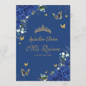 Royal Blue Bloemen  Goud Quinceanera Menu (Achterkant)